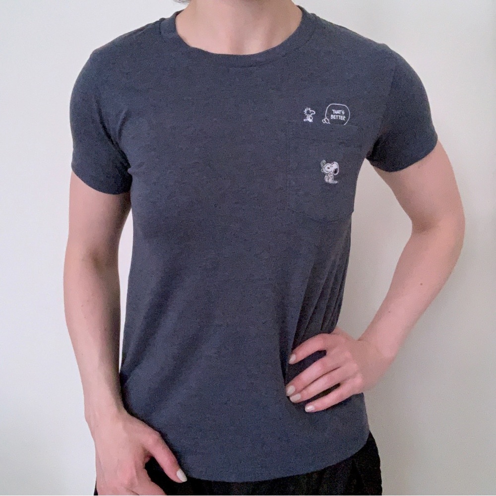 Uniqlo x Peanuts Snoopy Blue Melange Pocket Short Sleeve T-Shirt Collab Graphic